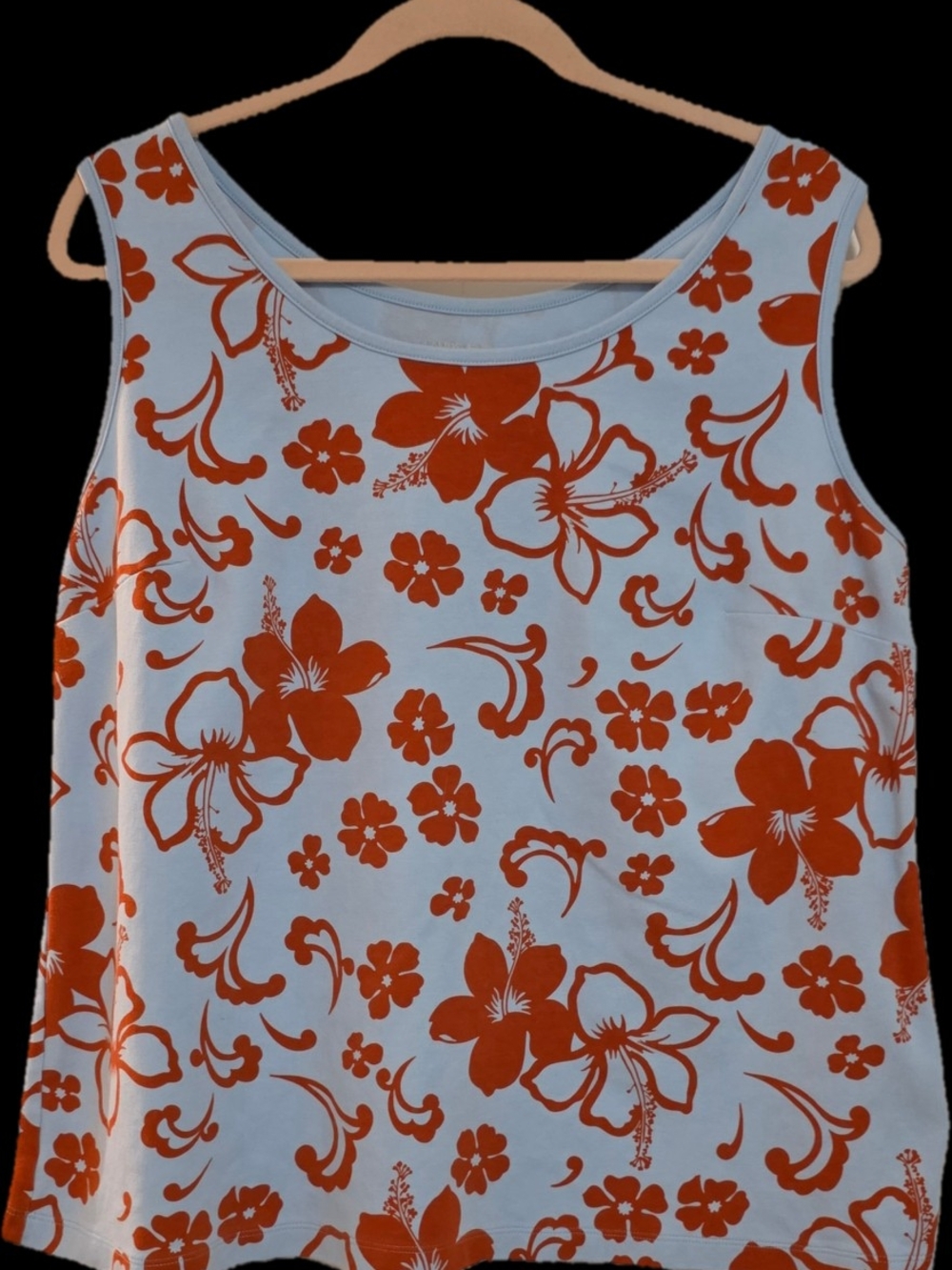 Lands' End Light Blue Tank Top with Red Floral Print